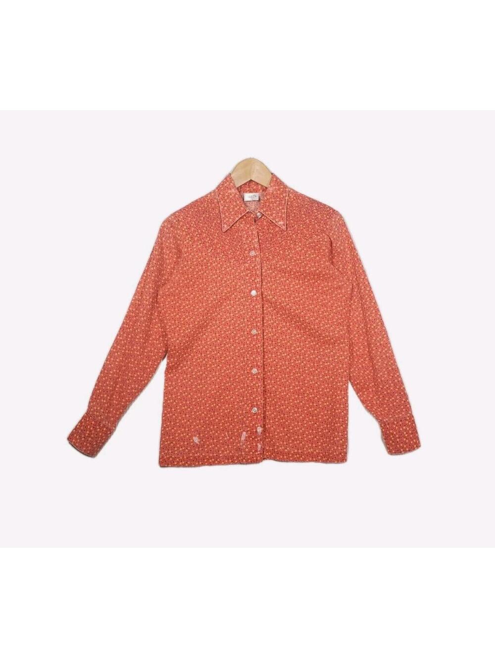 Vtg Western Shirt 1970s Red Calico Pin Tuck Yoke Thin Worn Button Up M Shapely